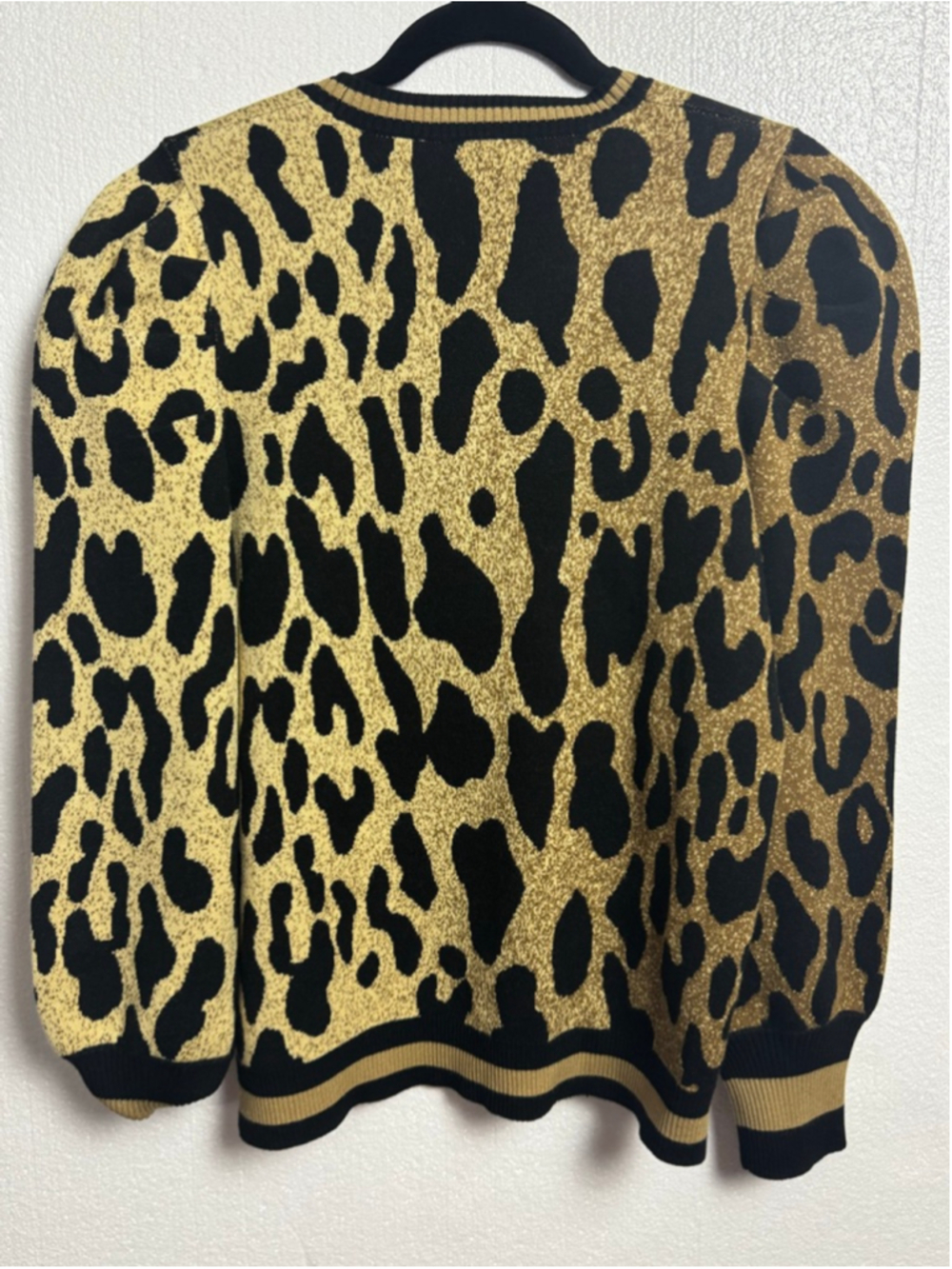 Emily McCarthy Julia Sweater Gold Black Lady Leopard Print Crew Neck Sweater M - Picture 5 of 11